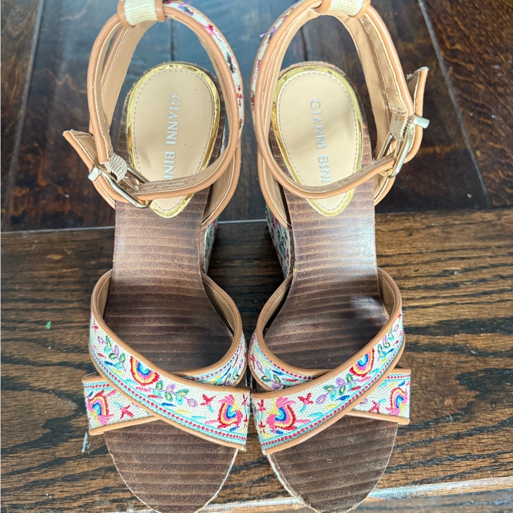 Gianni Bini Tan Wedge Sandals with Ankle Strap